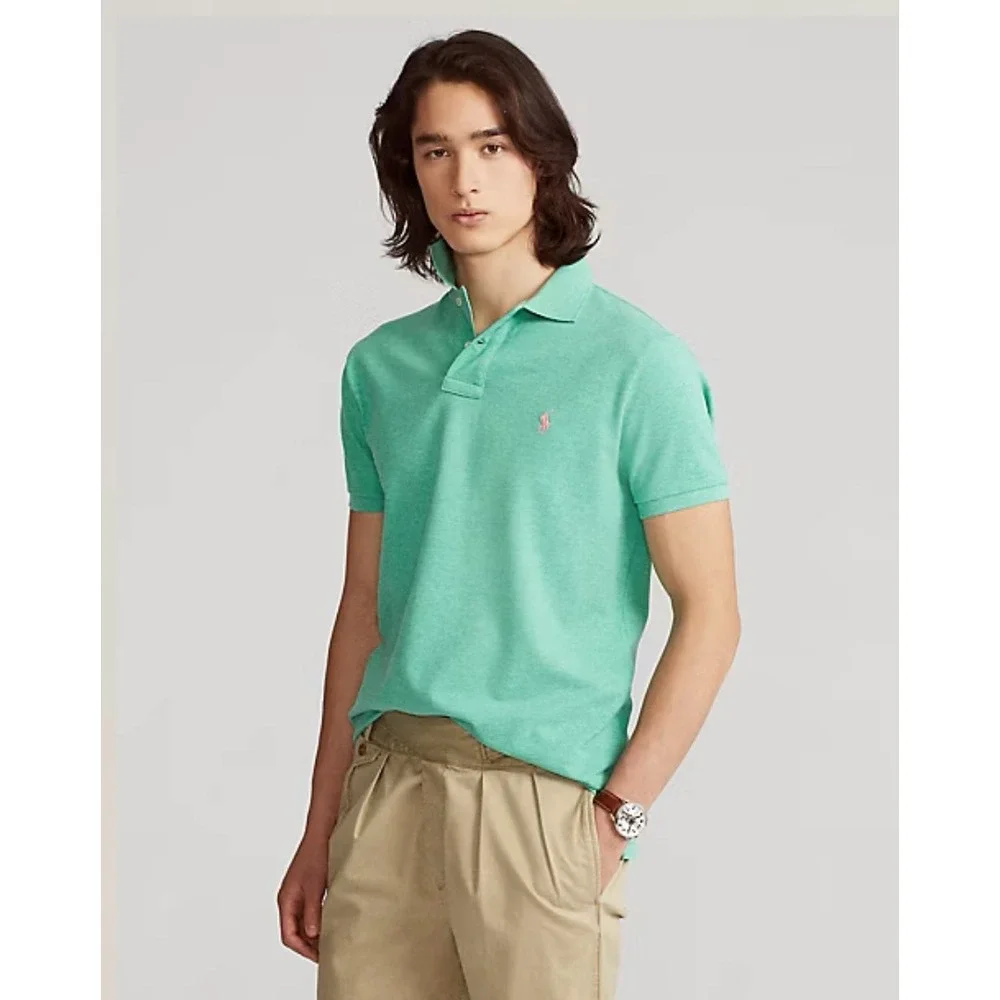 New Polo Ralph Lauren Men Classic Fit Mint Green Polo Shirt Pink Logo Size M